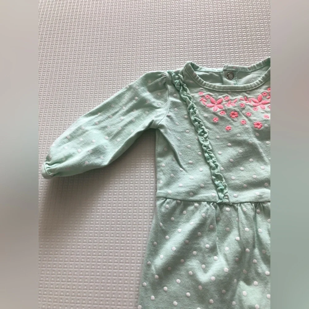 Carter’s|Baby girl long sleeve jumpsuit in polka dot & floral ruffle detail•••